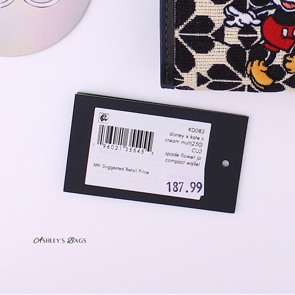 Kate Spade x Disney Minnie Mickey Spade Flower Jacquard Compact Bifold Wallet - Picture 5 of 5